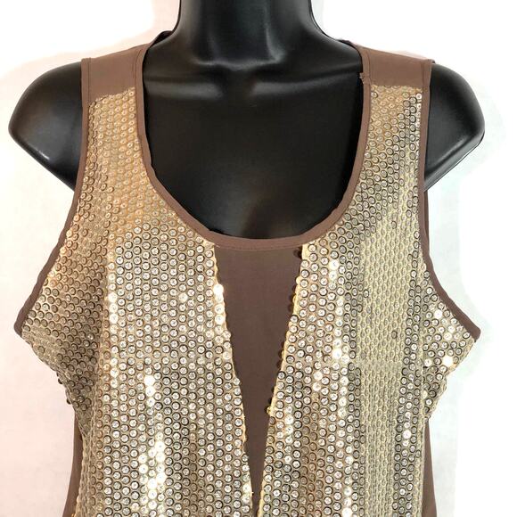 Sequin and Chiffon Tank Top Silver Gold, Brown BKE Boutique Medium The Buckle - Picture 2 of 8